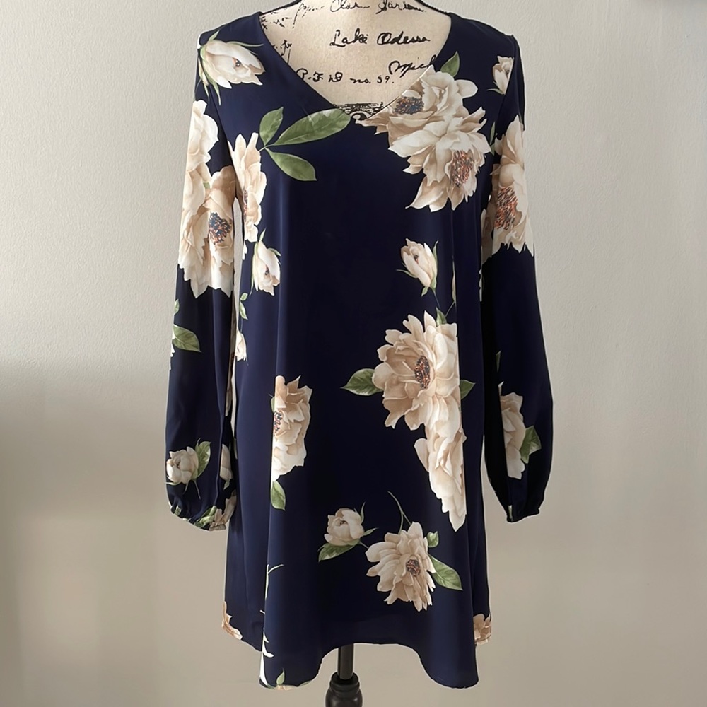 Navy Floral Shift Christian Caliendo Dress